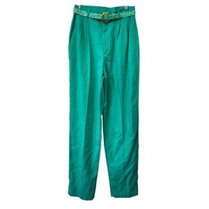 Vintage 80s Lord Isaacs Belted High Rise Pants Size 6 Pleated Jade Deadstock NEW